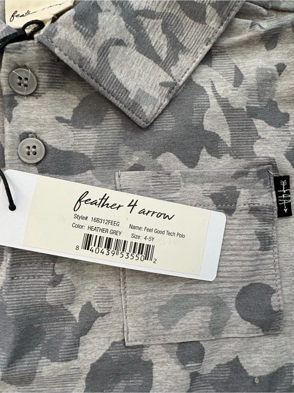 Feather 4 Arrow Feel Good Tech Polo - Size 4/5 NEW! Camo